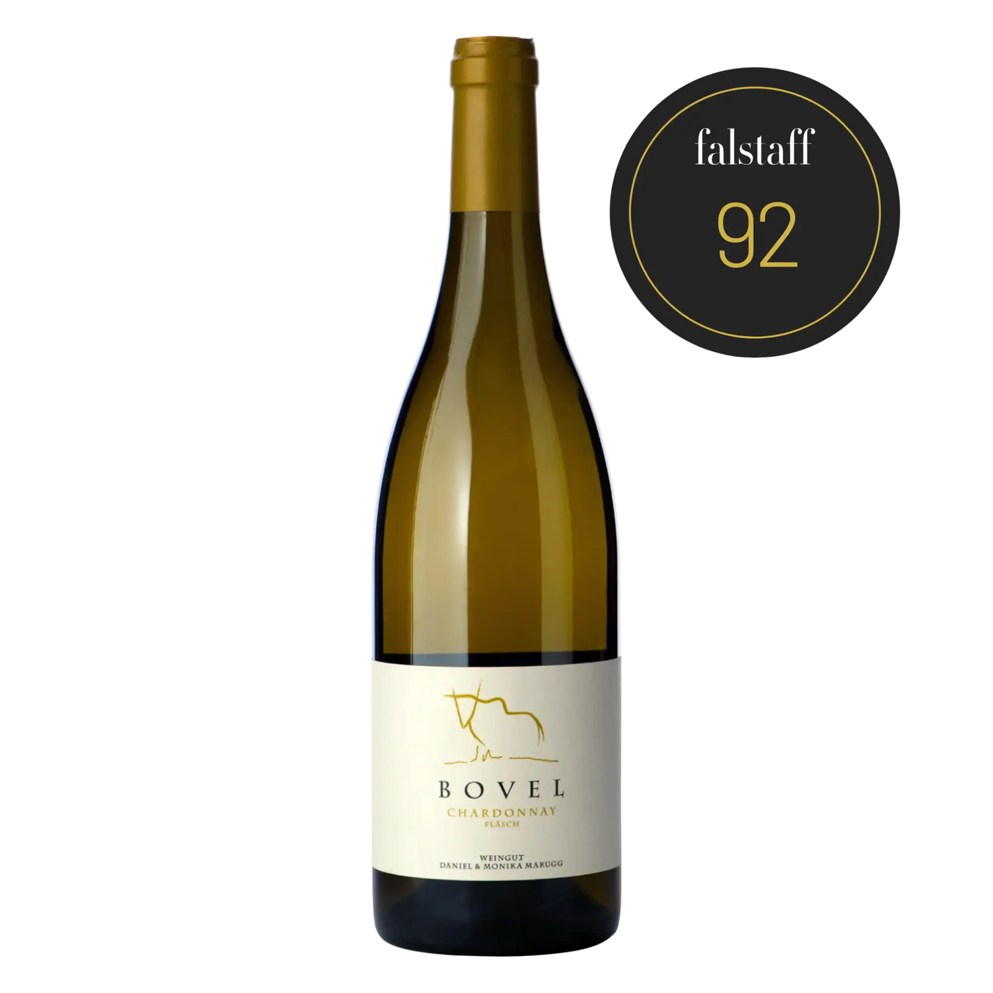 Weissweinflasche Bovel Chardonnay vom Weingut Daniel & Monika Marugg in Fläsch, ausgezeichnet mit 92 Falstaff Punkten