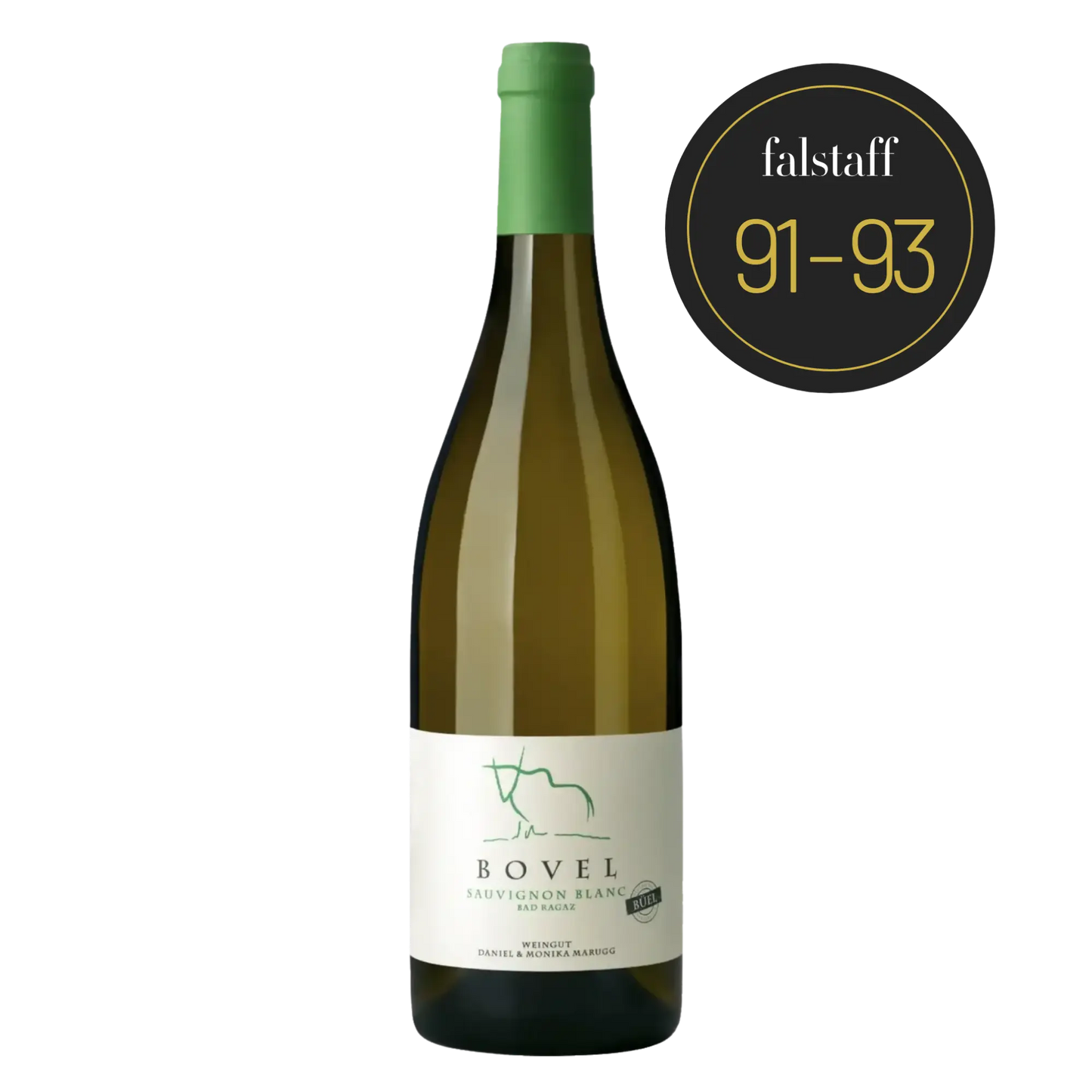 Weissweinflasche Bovel Sauvignon Blanc vom Weingut Daniel & Monika Marugg, Bad Ragaz, bewertet mit 91 bis 93 Falstaff Punkten
