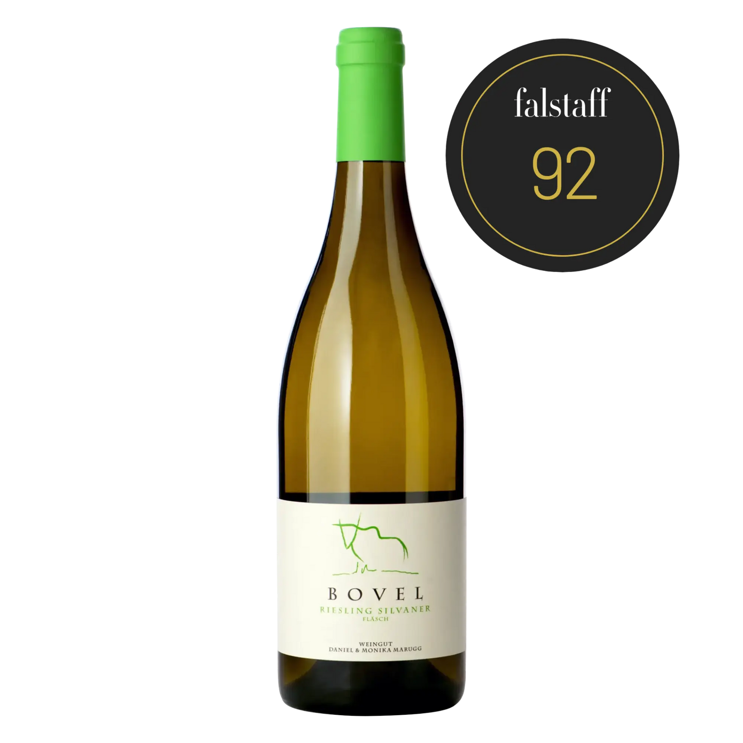 Weissweinflasche Bovel Riesling Silvaner vom Weingut Daniel & Monika Marugg in Fläsch, ausgezeichnet mit 91 Falstaff Punkten