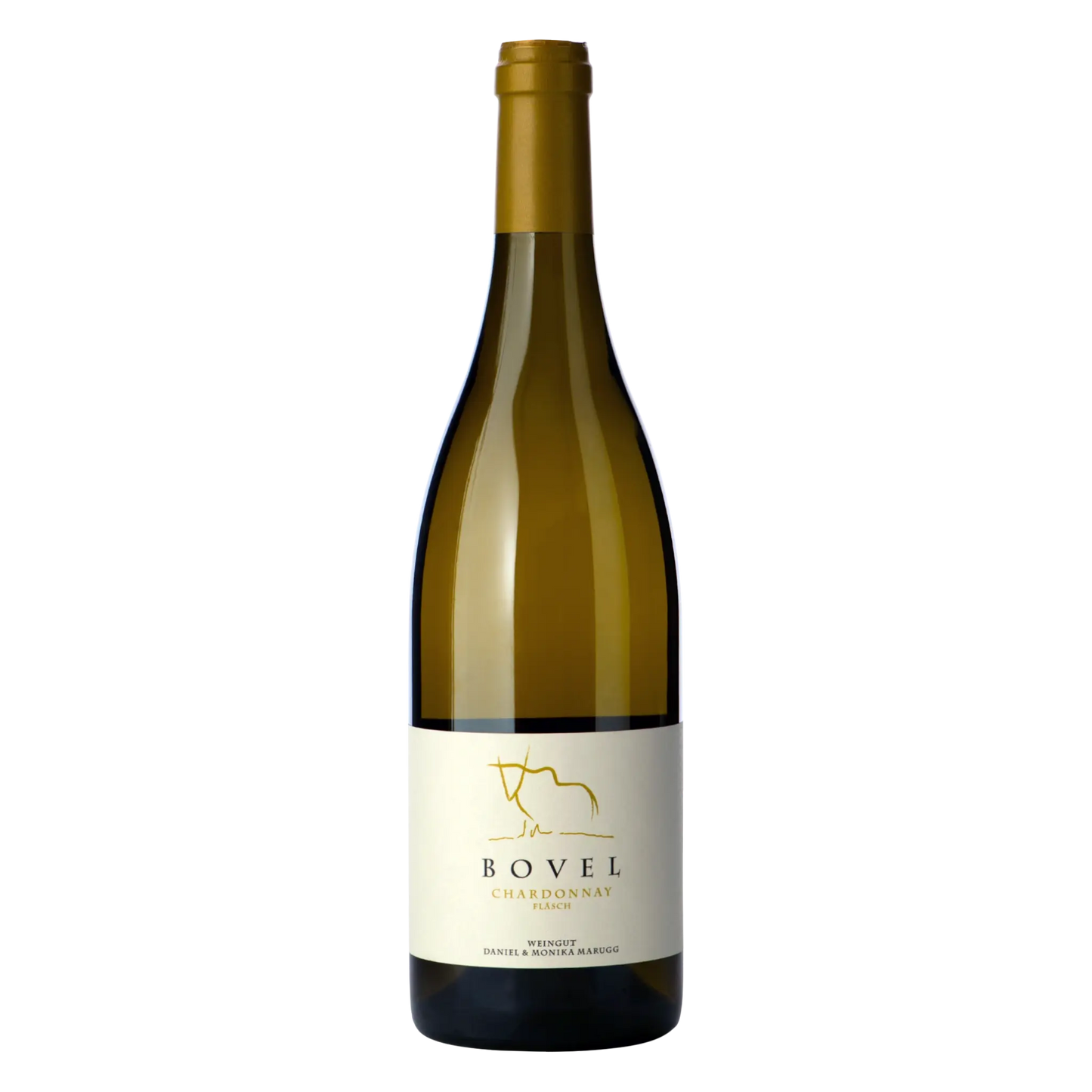 Chardonnay Bovel – Flasche freigestellt, Weisswein vom Weingut Marugg in Fläsch