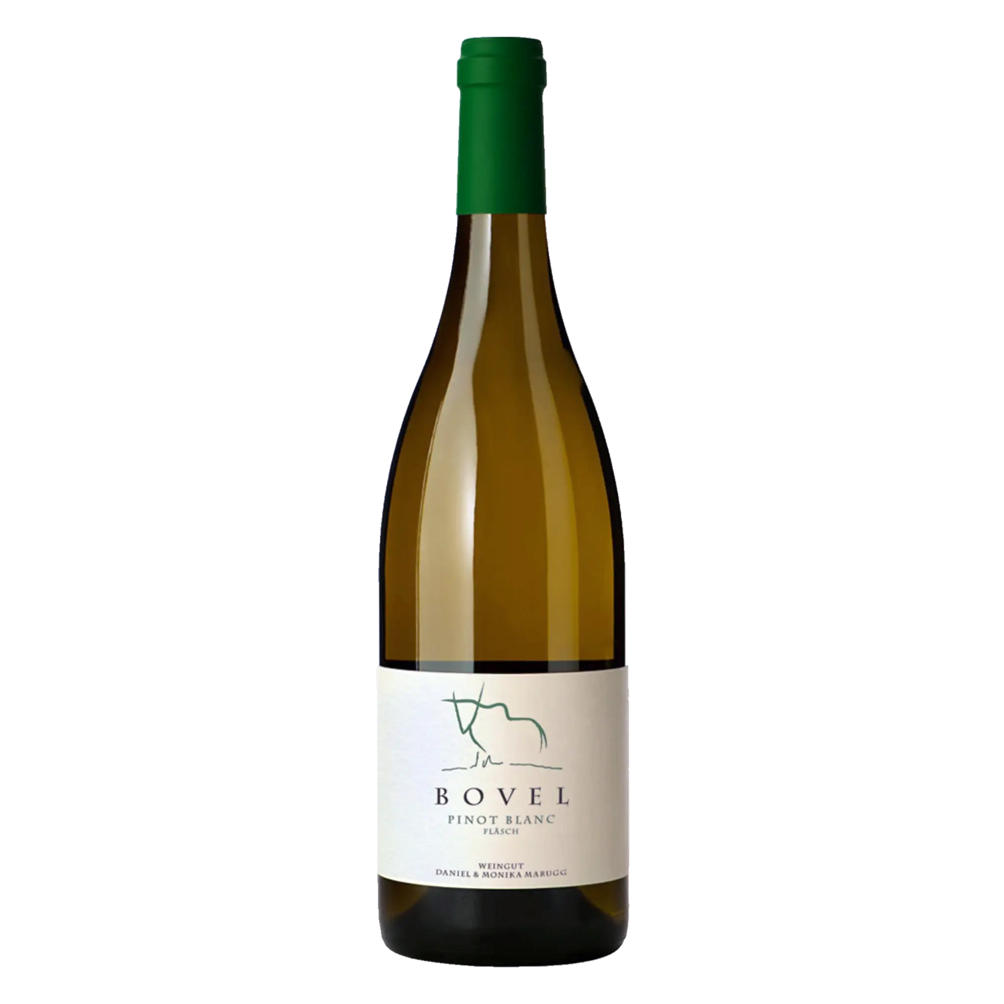 Pinot Blanc Bovel – Flasche freigestellt, Weisswein vom Weingut Marugg in Fläsch