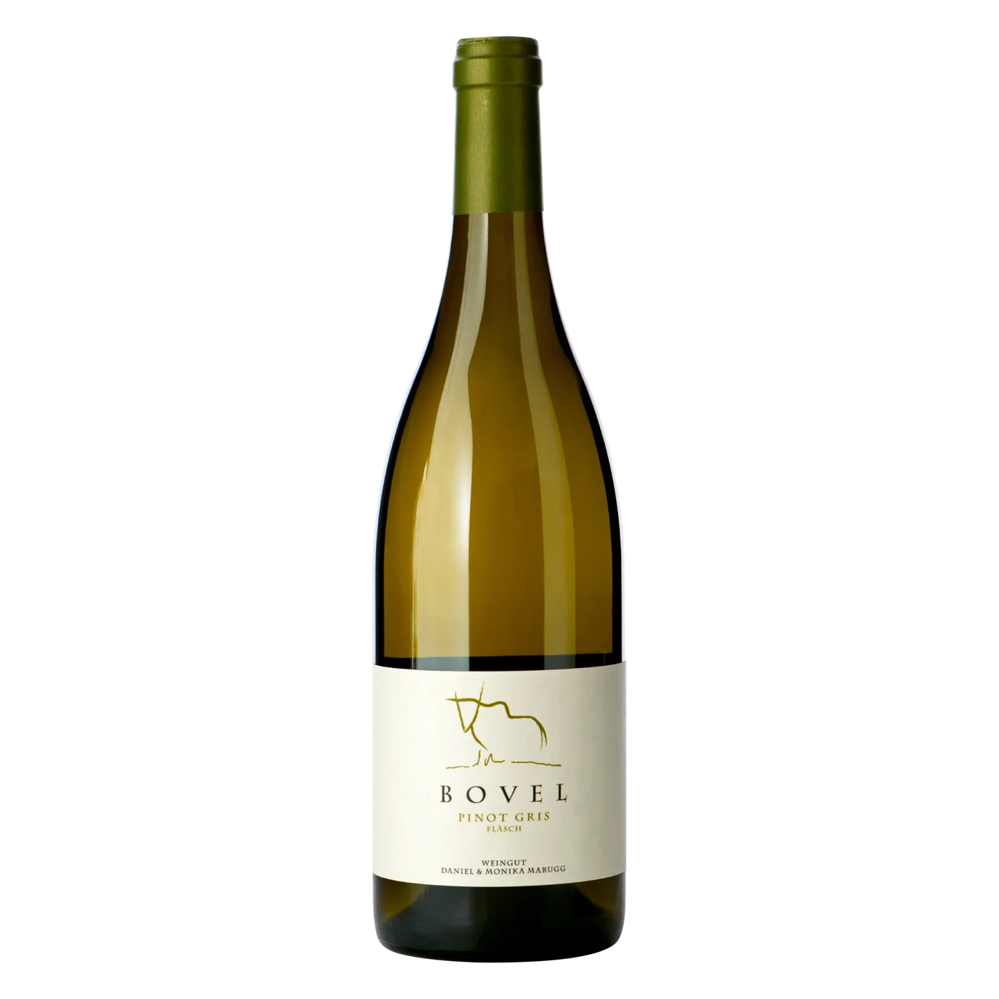 Pinot Gris Bovel – Flasche freigestellt, Weisswein vom Weingut Marugg in Fläsch