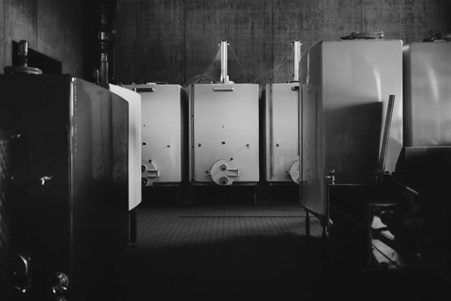 Edelstahltanks zur Gärung und Lagerung von Wein im Weinkeller vom Weingut Marugg.